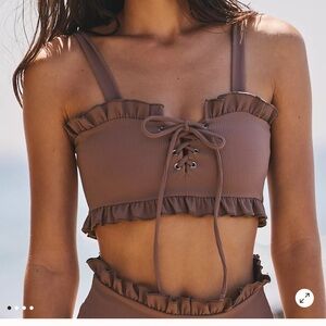 Free People Brown Ruffle Bikini